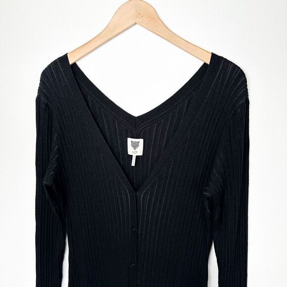 LITA by Ciara Black Rib V Neck Cardigan Button Front Midi Dress - Picture 4 of 11